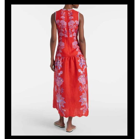 NEW NWT Farm Rio Porcelain Garden Floral Linen Midi Dress Size XS Red - Picture 3 of 8